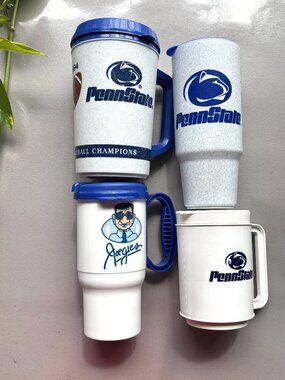 4 Vintage Penn State Mugs Cups Plastic Big Ten Aladdin 1994 Joe Paterno with Lid